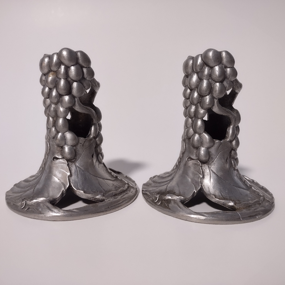 Vintage Seagull Pewter Grapes Grapevines Candlestick Holders 1989 Etian